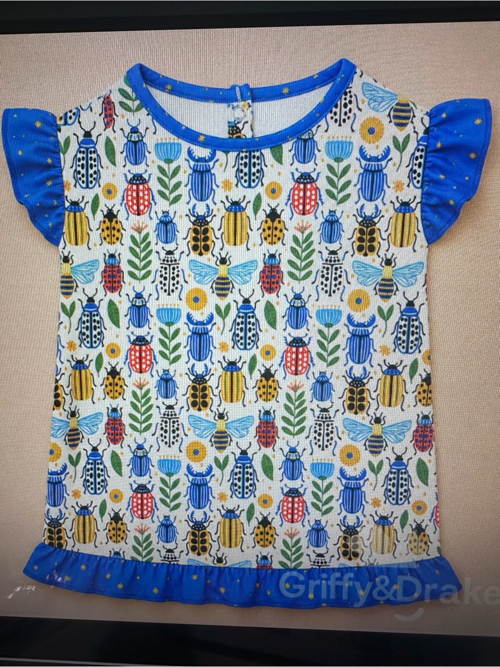 Pets Blue Bug Print Ruffle Sleeve Tee
